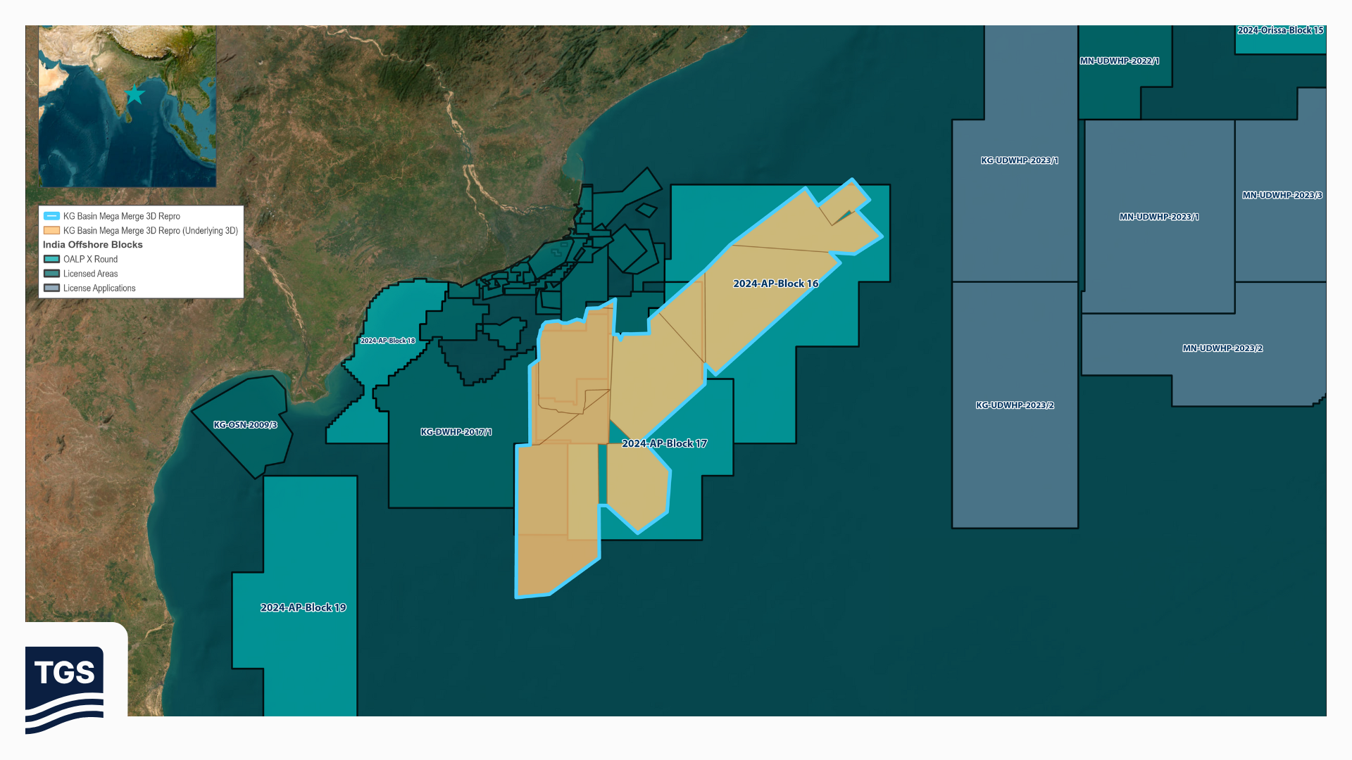 India KG Basin Mega Reprocessing Map - TGS Logo